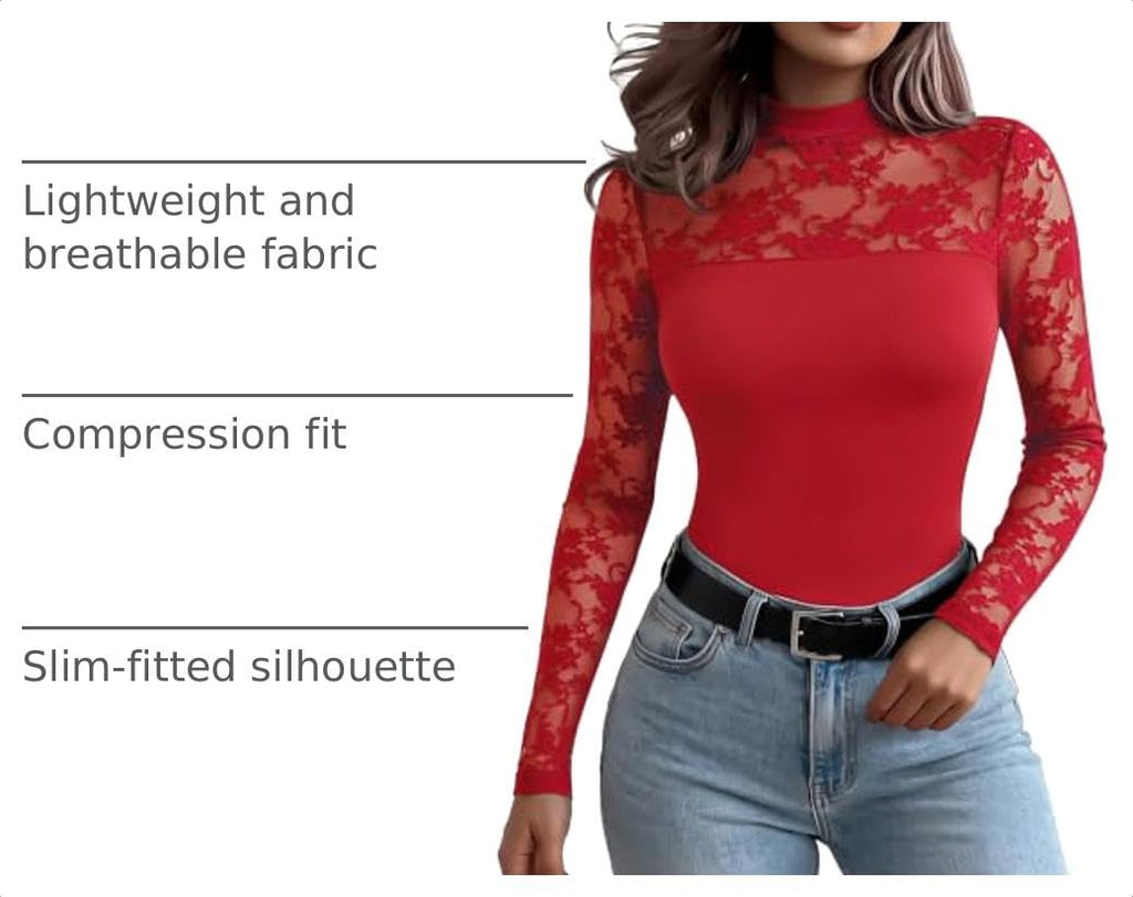 Zeagoo Long Sleeve Shirts for Women's Lace Tops Mesh Sheer Sexy Fall Blouse