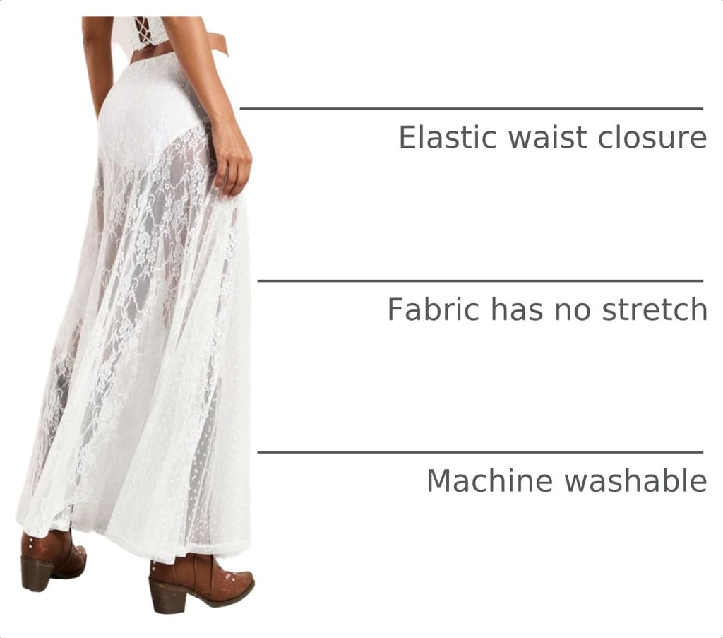 MakeMeChic Women's Lace Sheer Maxi Skirts Polka Dots Ruffle Gothic Skirts