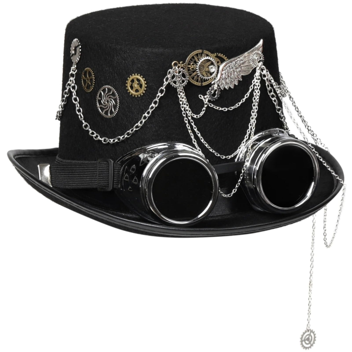 Unisex Gothic Steampunk Top Hats with Goggle Gear Halloween Hat Headwear Men Women