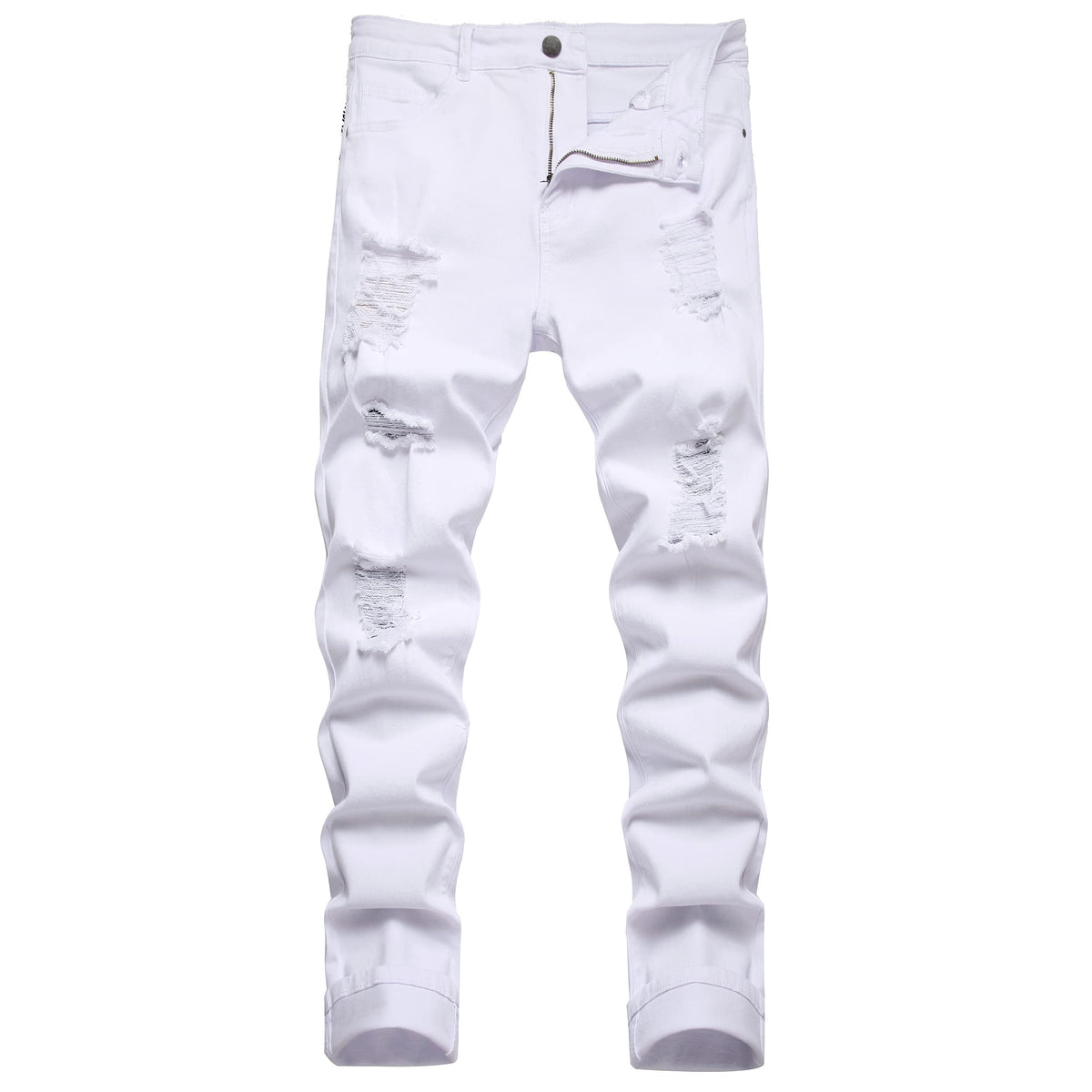 QIMYUM Mens Ripped Jeans, Distressed Destroyed Slim Fit Straight Leg Denim Pants