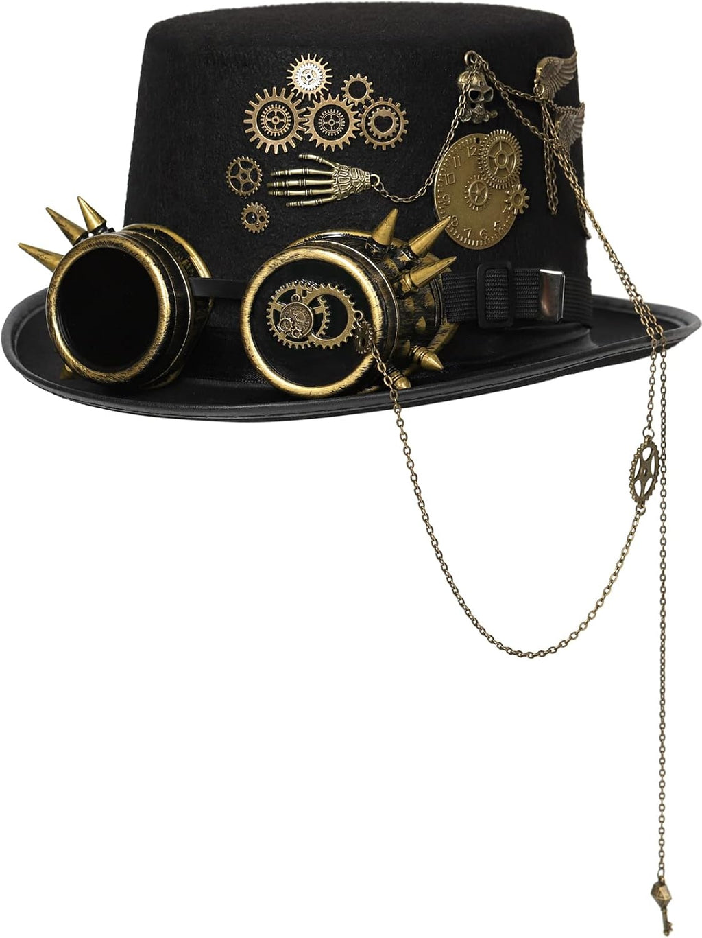 Unisex Gothic Steampunk Top Hats with Goggle Gear Halloween Hat Headwear Men Women