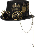 Unisex Gothic Steampunk Top Hats with Goggle Gear Halloween Hat Headwear Men Women