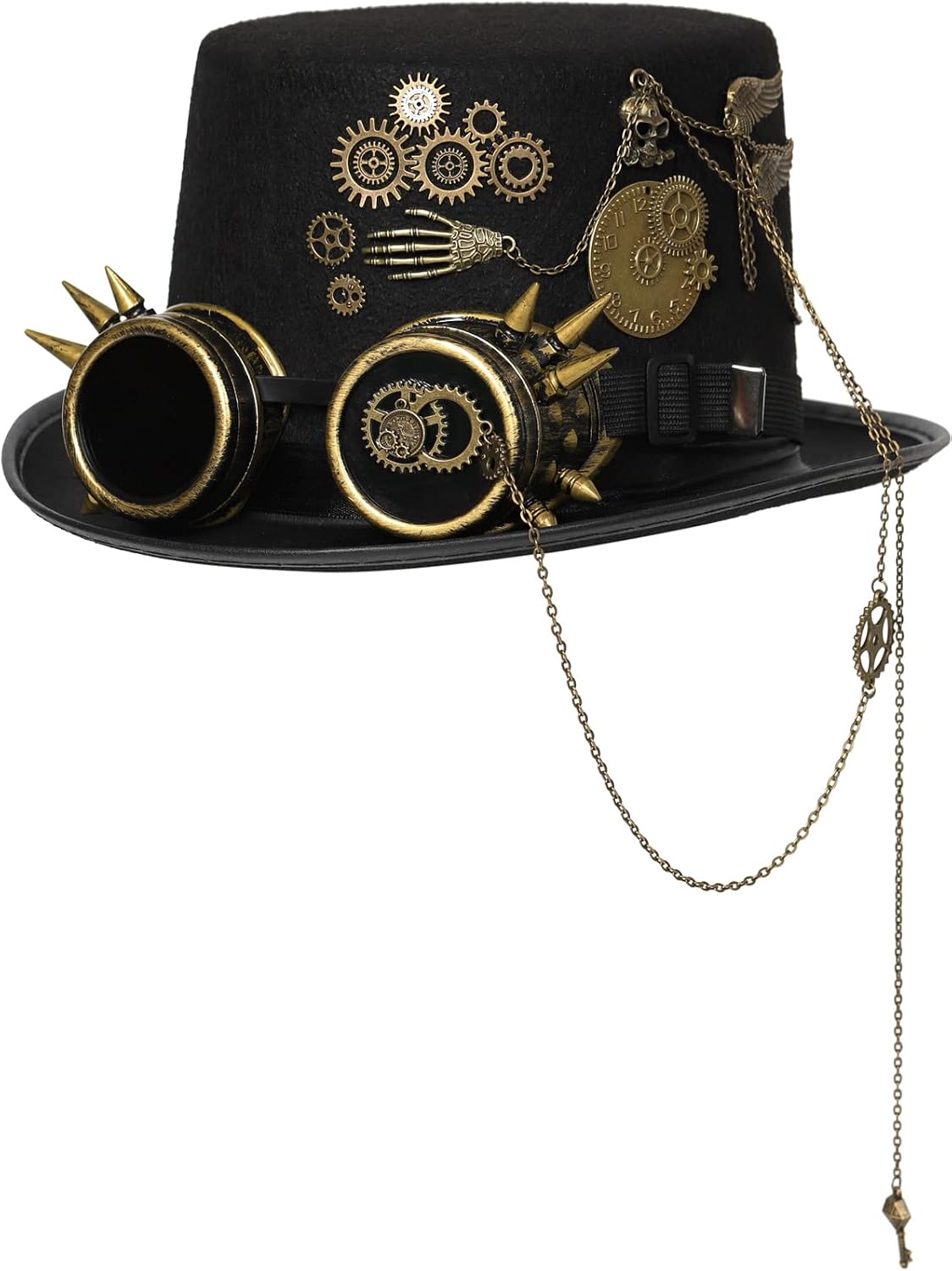 Unisex Gothic Steampunk Top Hats with Goggle Gear Halloween Hat Headwear Men Women