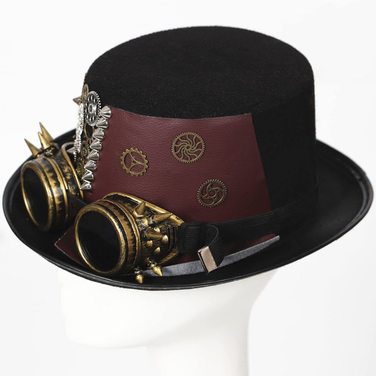 Unisex Gothic Steampunk Top Hats with Goggle Gear Halloween Hat Headwear Men Women