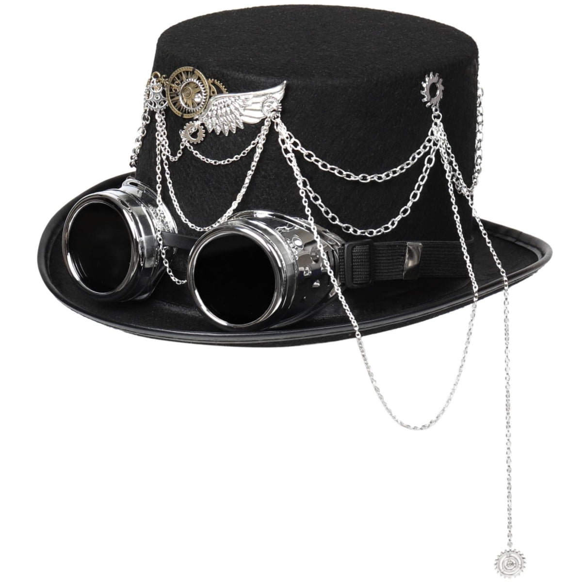 Unisex Gothic Steampunk Top Hats with Goggle Gear Halloween Hat Headwear Men Women