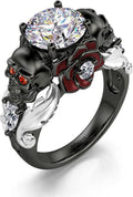 Jeulia 2.55ct Skull Engagement Ring Sets Sterling Silver Heart Cut Red Diamond Ruby Rings Cubic Zirconia Wedding Promise Anniversary Romantic Jewelry for Women Grils Bridal with Gift Box