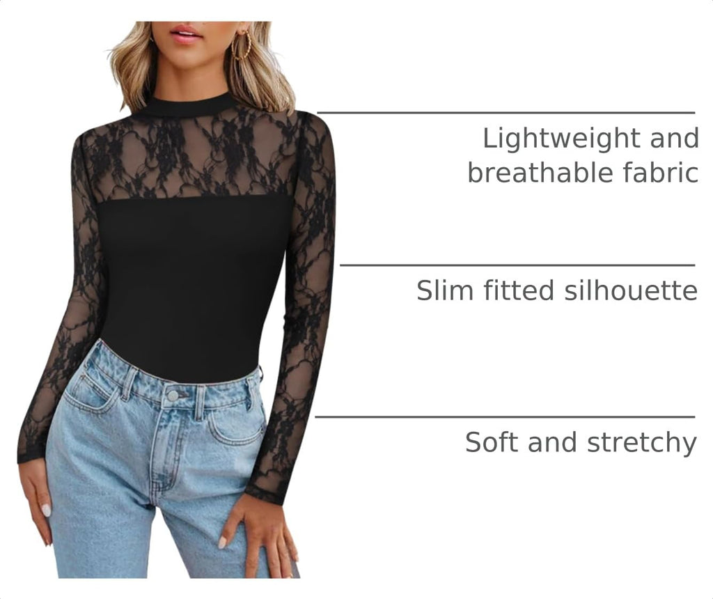 Zeagoo Long Sleeve Shirts for Women's Lace Tops Mesh Sheer Sexy Fall Blouse