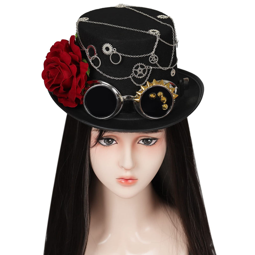 Unisex Gothic Steampunk Top Hats with Goggle Gear Halloween Hat Headwear Men Women