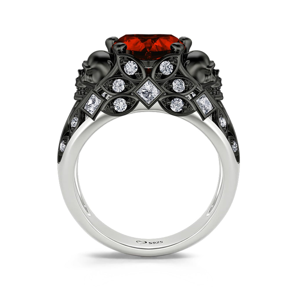 Jeulia 2.55ct Skull Engagement Ring Sets Sterling Silver Heart Cut Red Diamond Ruby Rings Cubic Zirconia Wedding Promise Anniversary Romantic Jewelry for Women Grils Bridal with Gift Box