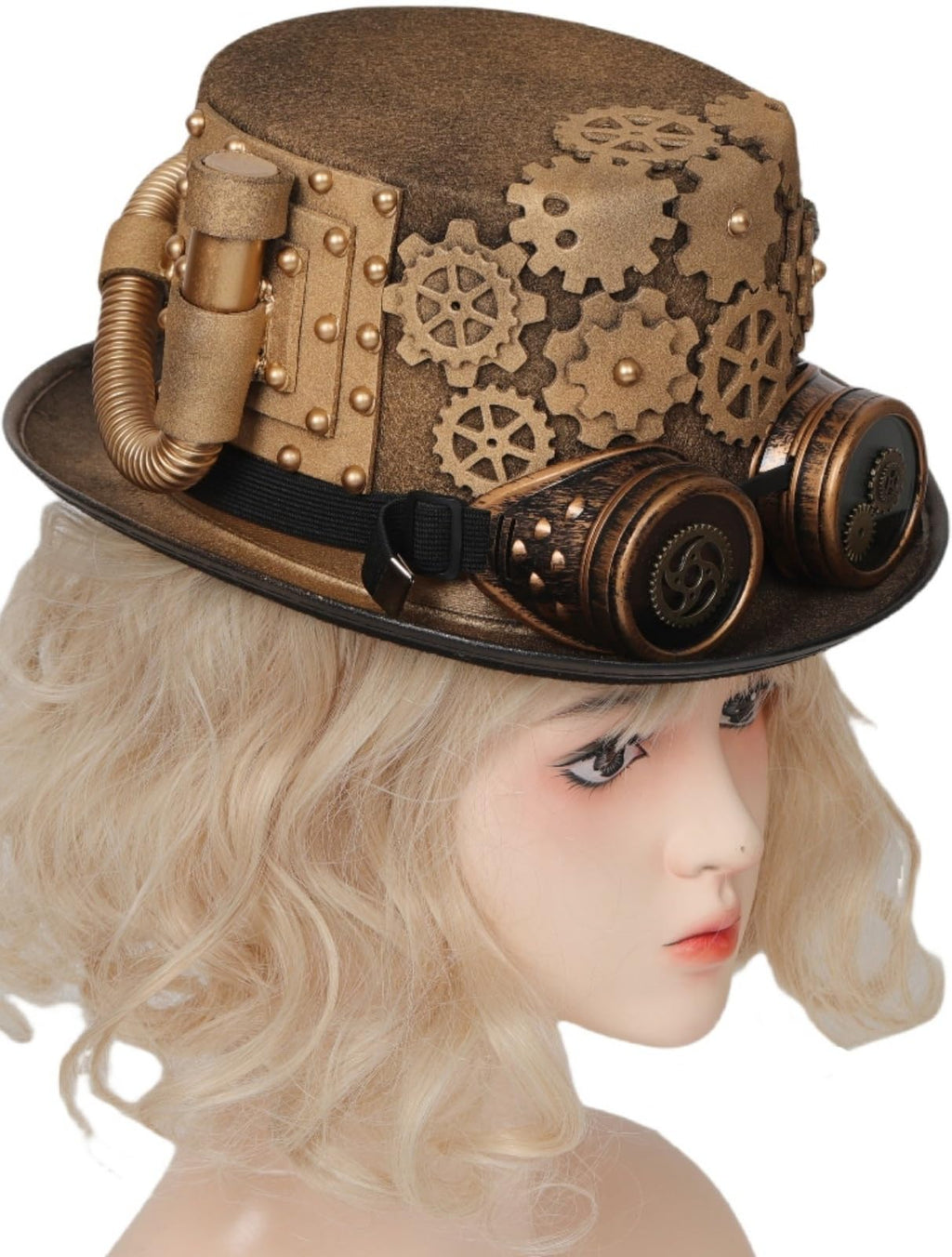 Unisex Gothic Steampunk Top Hats with Goggle Gear Halloween Hat Headwear Men Women