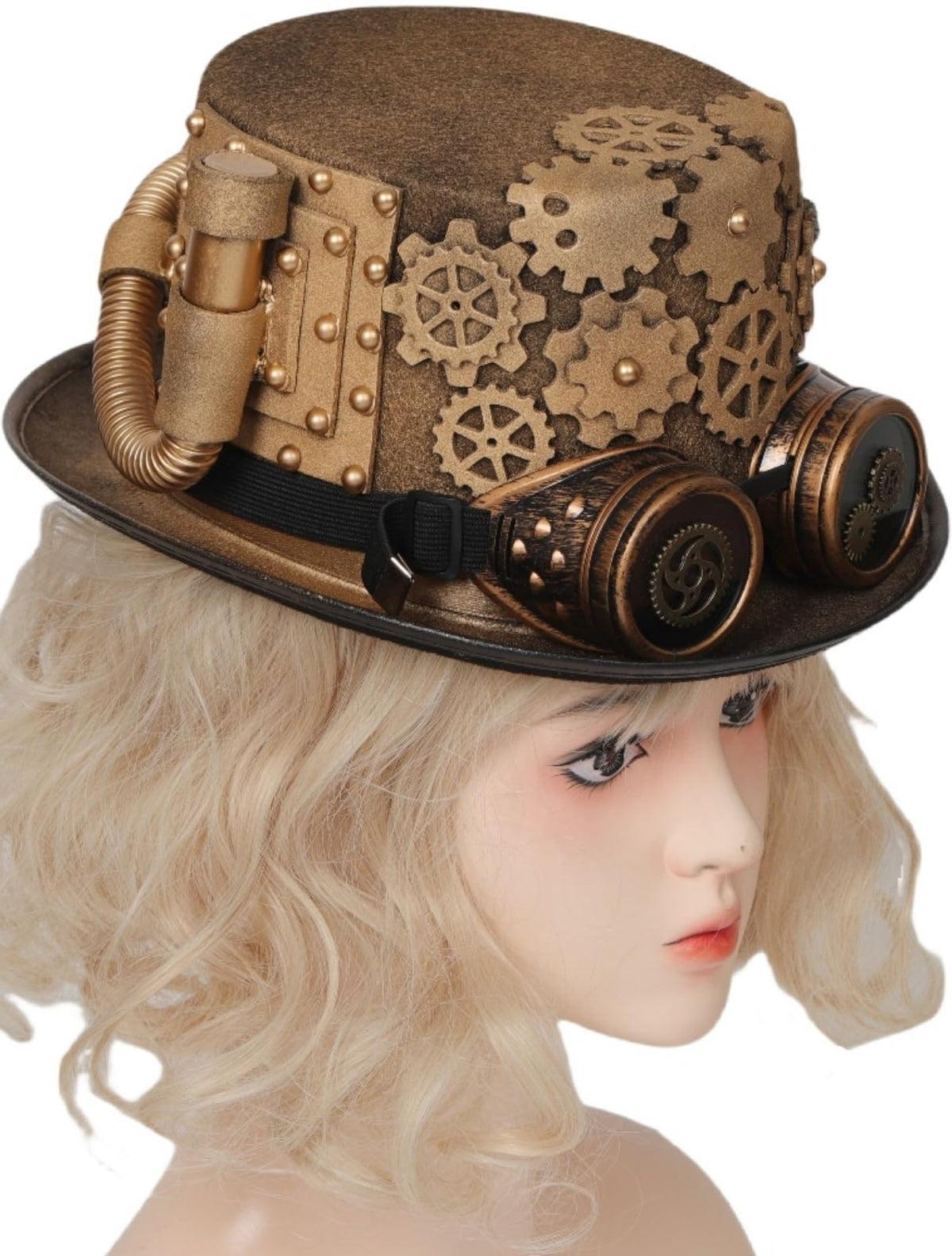 Unisex Gothic Steampunk Top Hats with Goggle Gear Halloween Hat Headwear Men Women