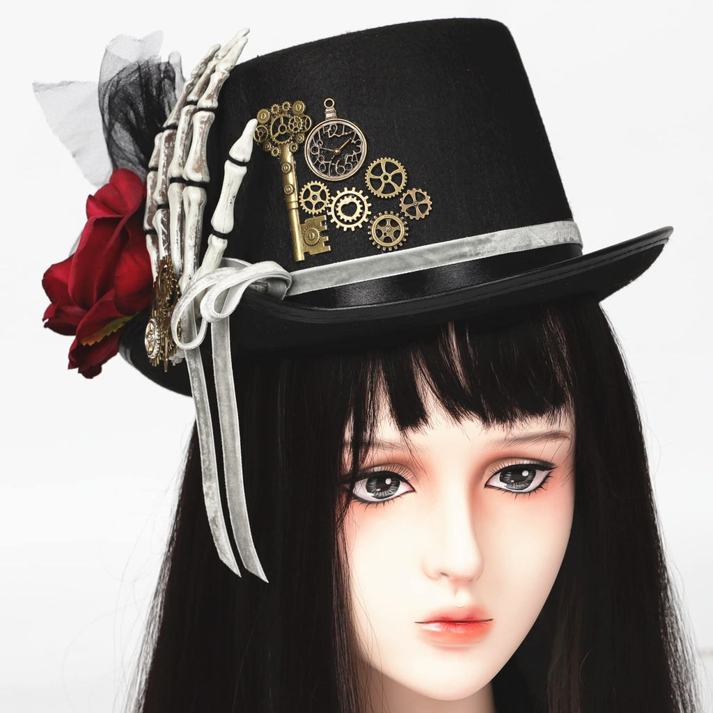 Unisex Gothic Steampunk Top Hats with Goggle Gear Halloween Hat Headwear Men Women