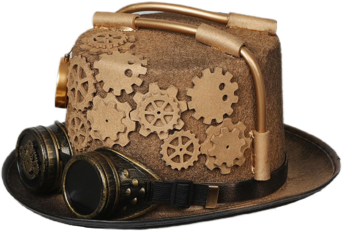 Unisex Gothic Steampunk Top Hats with Goggle Gear Halloween Hat Headwear Men Women