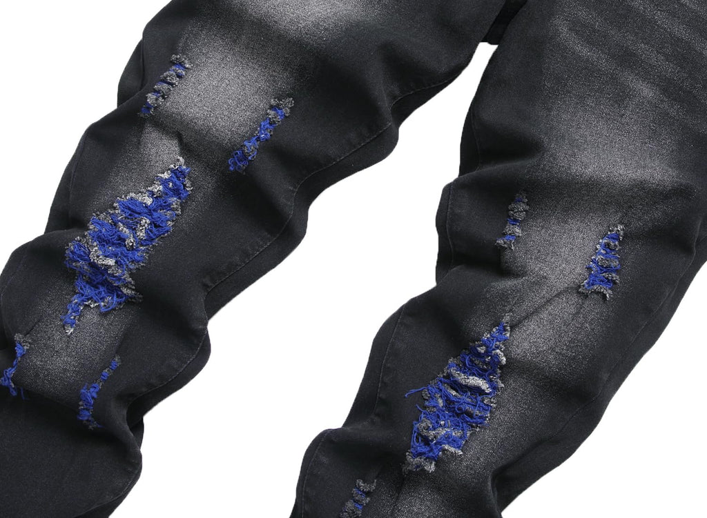 QIMYUM Mens Ripped Jeans, Distressed Destroyed Slim Fit Straight Leg Denim Pants