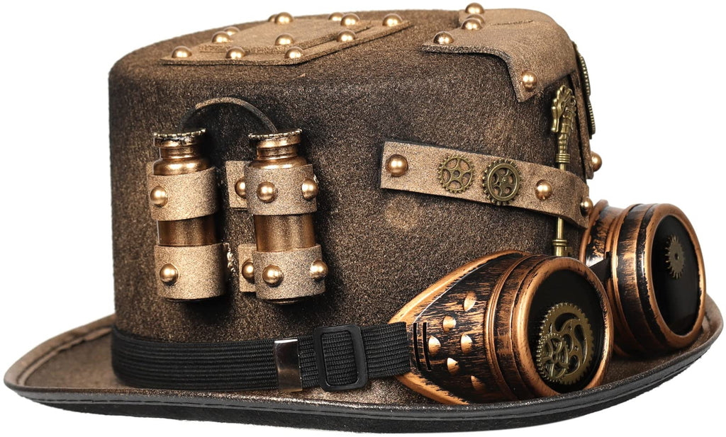 Unisex Gothic Steampunk Top Hats with Goggle Gear Halloween Hat Headwear Men Women