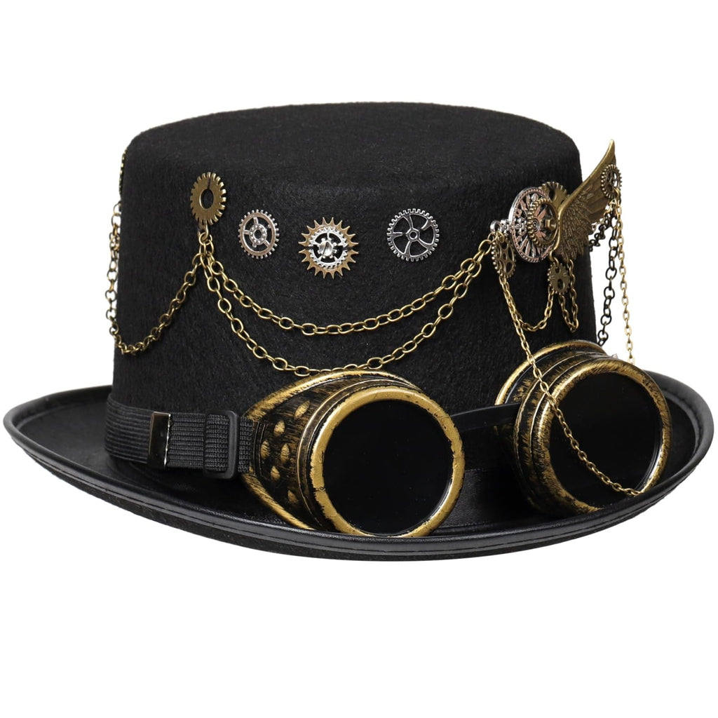 Unisex Gothic Steampunk Top Hats with Goggle Gear Halloween Hat Headwear Men Women