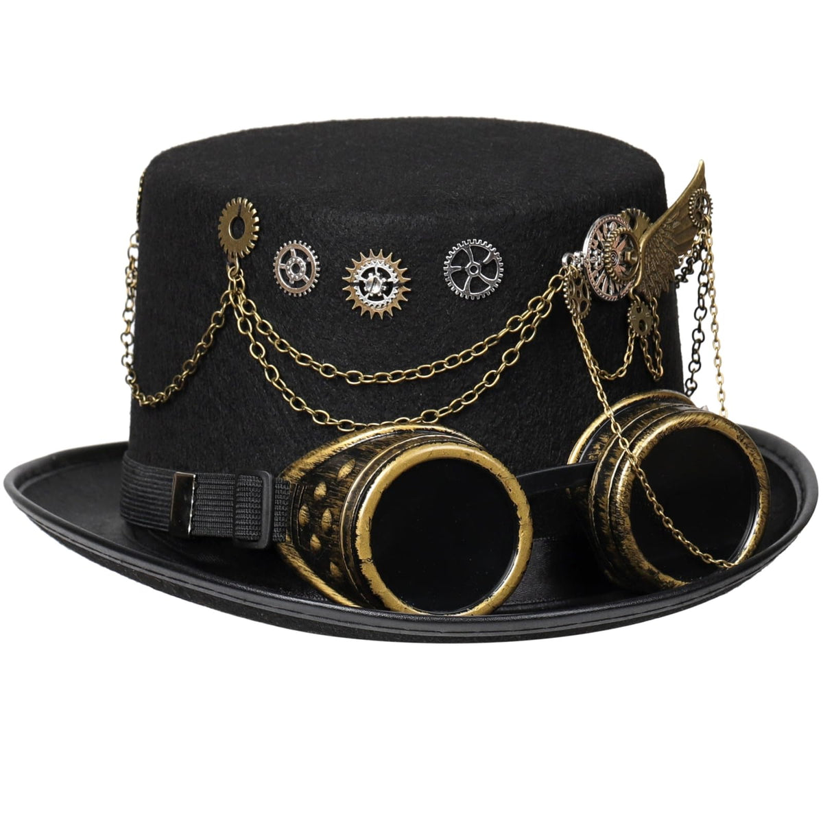 Unisex Gothic Steampunk Top Hats with Goggle Gear Halloween Hat Headwear Men Women