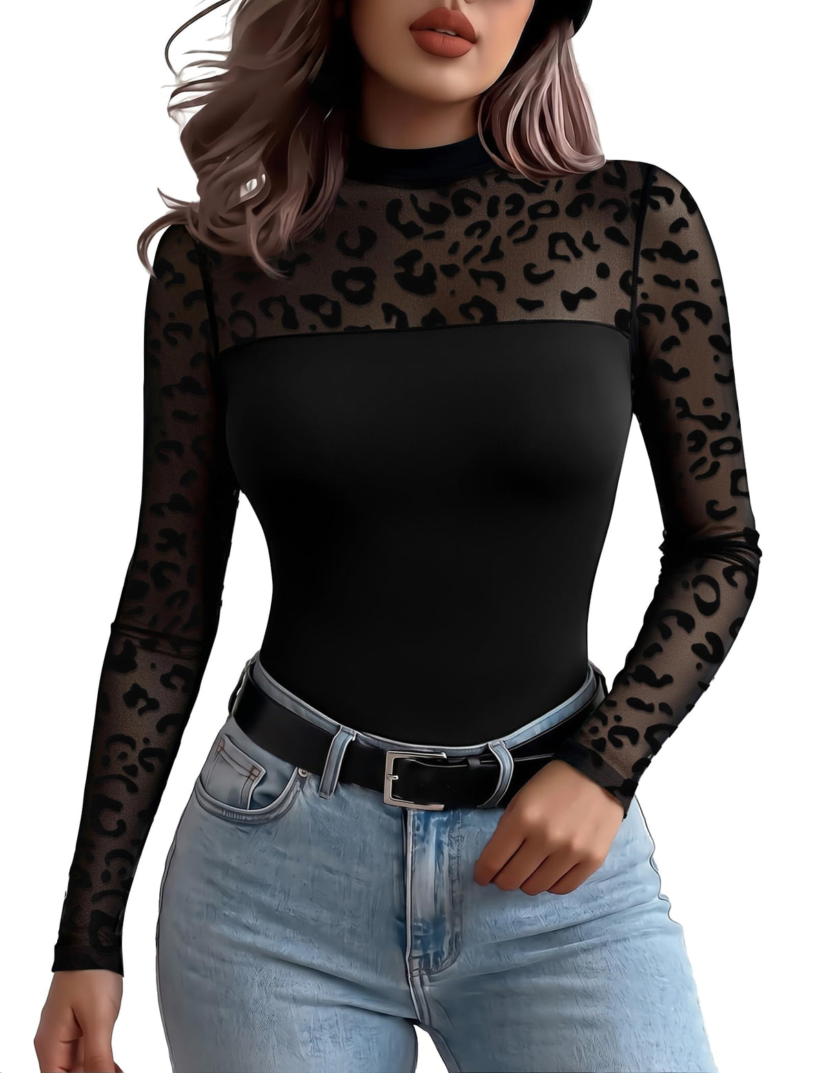 Zeagoo Long Sleeve Shirts for Women's Lace Tops Mesh Sheer Sexy Fall Blouse