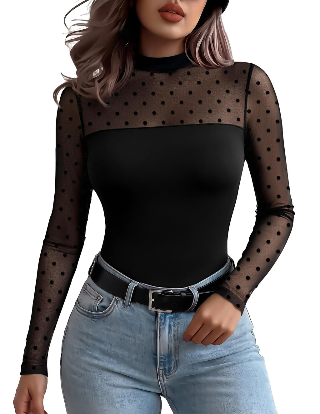 Zeagoo Long Sleeve Shirts for Women's Lace Tops Mesh Sheer Sexy Fall Blouse