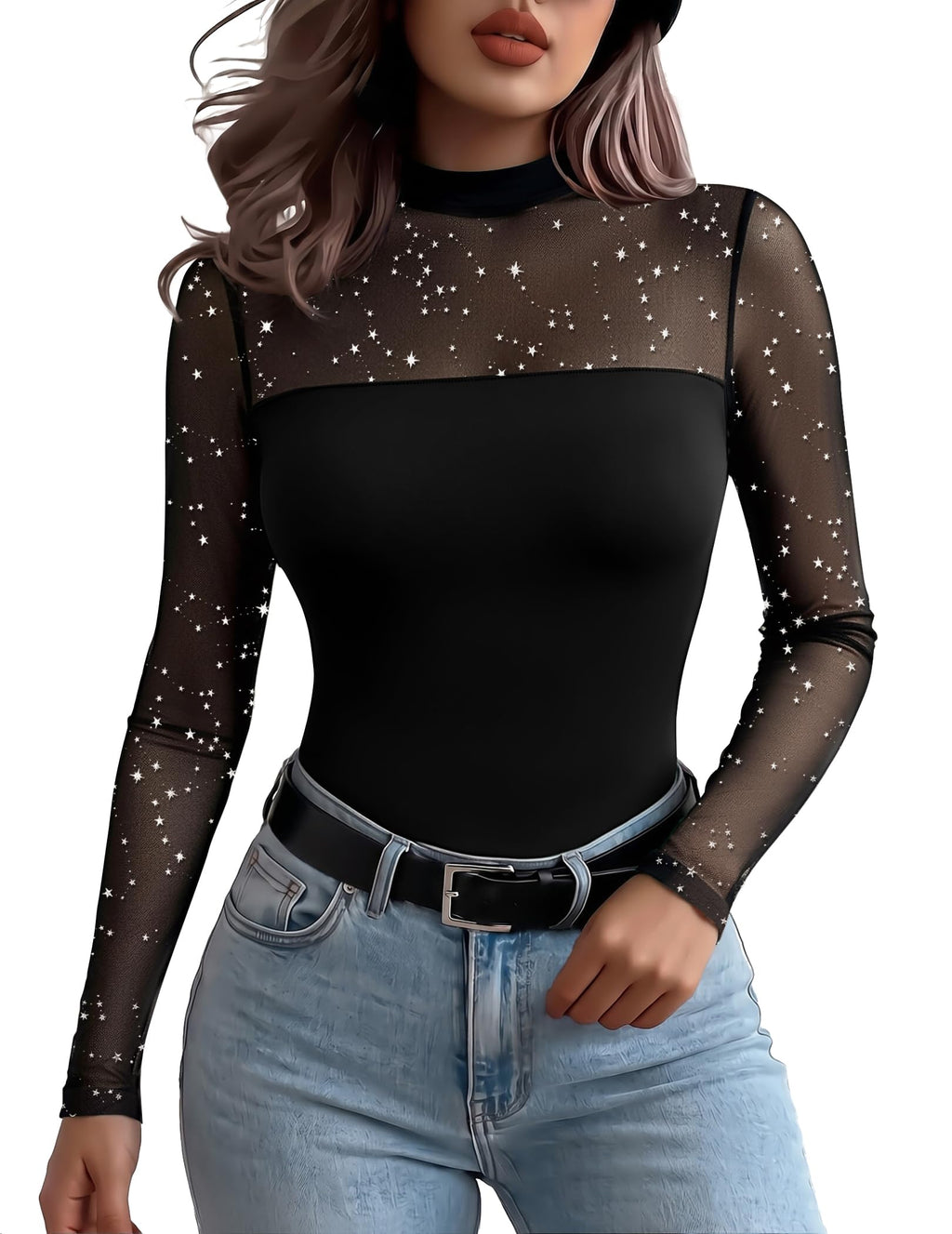 Zeagoo Long Sleeve Shirts for Women's Lace Tops Mesh Sheer Sexy Fall Blouse