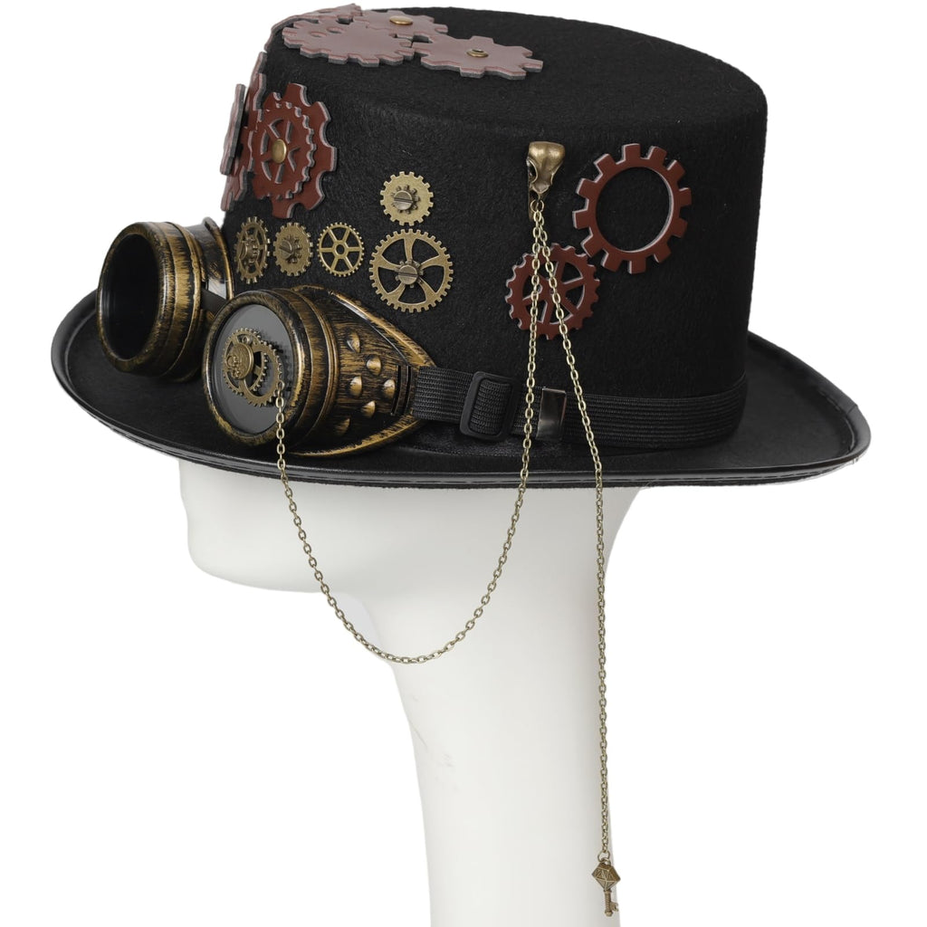 Unisex Gothic Steampunk Top Hats with Goggle Gear Halloween Hat Headwear Men Women
