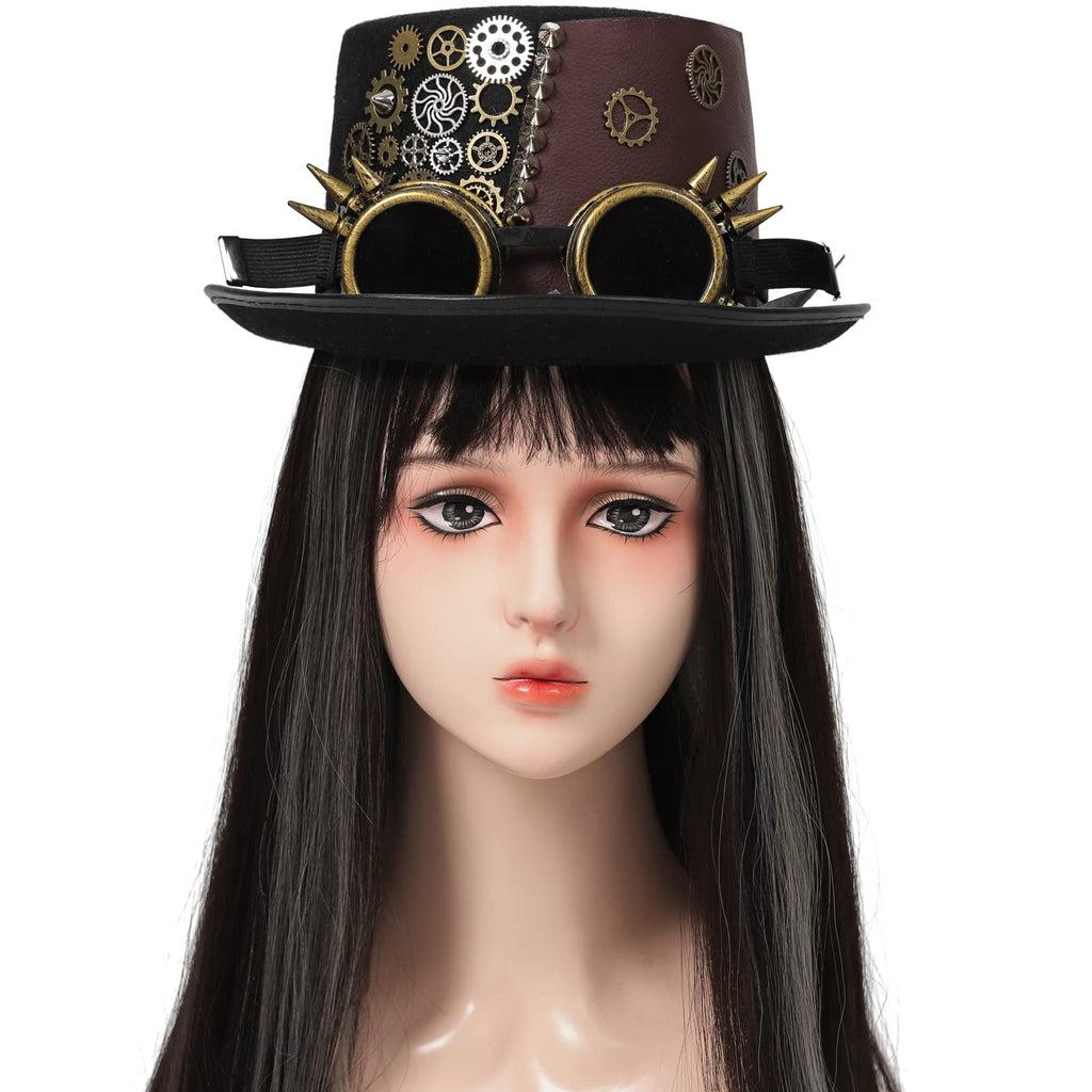 Unisex Gothic Steampunk Top Hats with Goggle Gear Halloween Hat Headwear Men Women