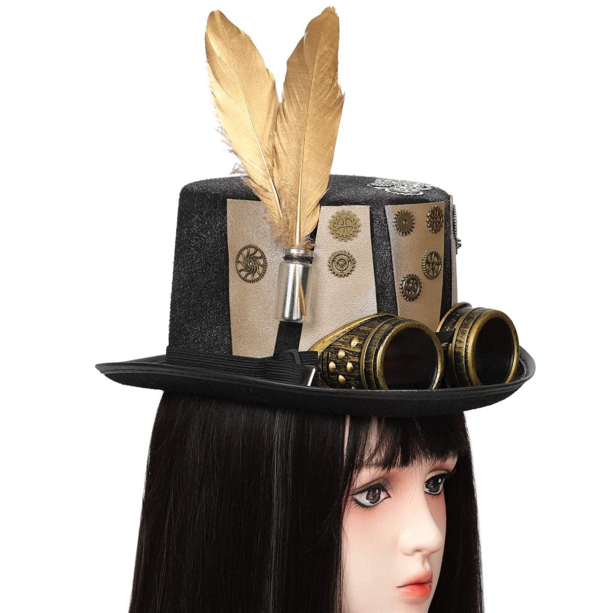 Unisex Gothic Steampunk Top Hats with Goggle Gear Halloween Hat Headwear Men Women