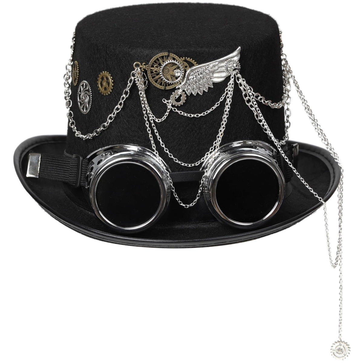 Unisex Gothic Steampunk Top Hats with Goggle Gear Halloween Hat Headwear Men Women