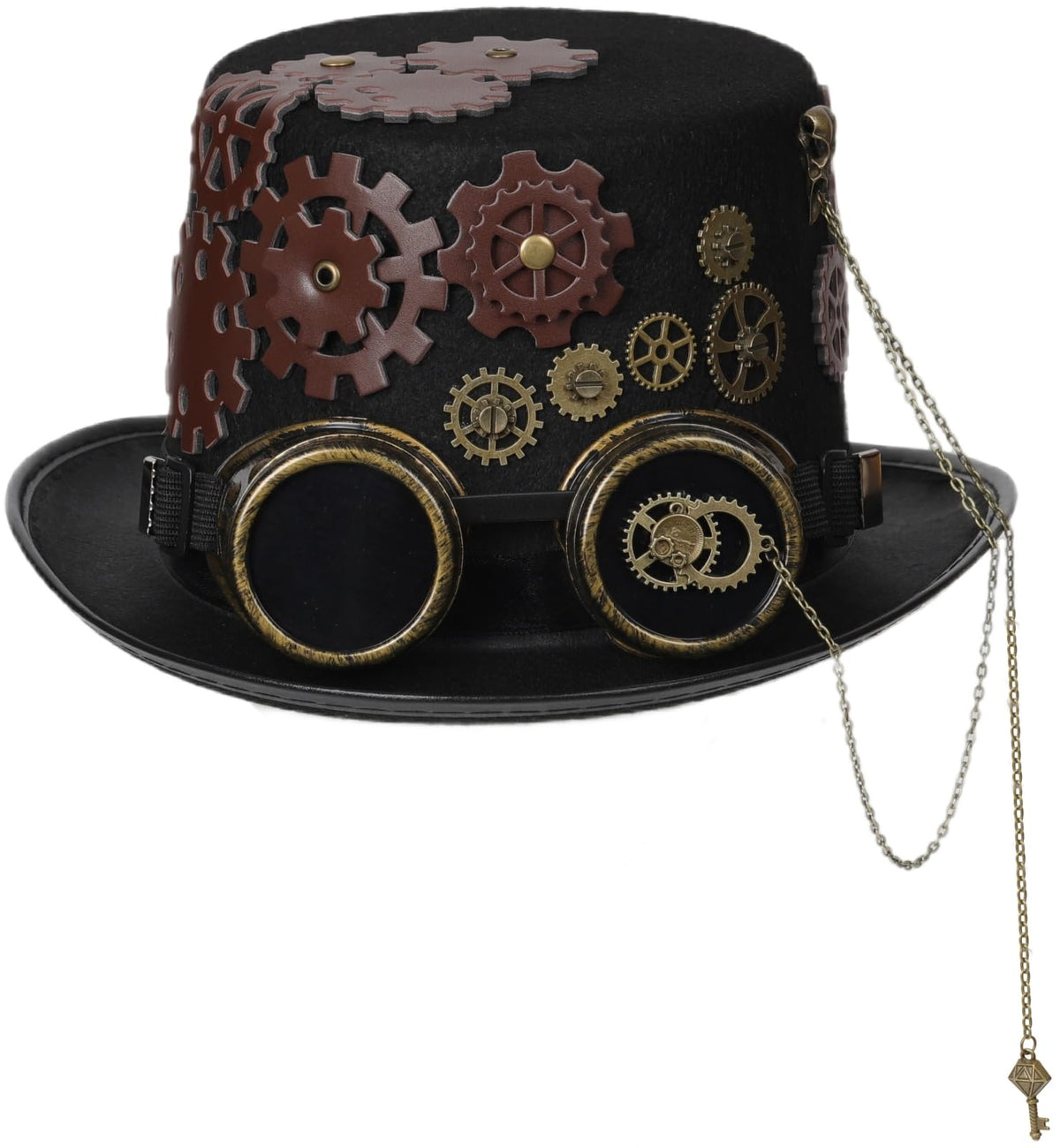 Unisex Gothic Steampunk Top Hats with Goggle Gear Halloween Hat Headwear Men Women