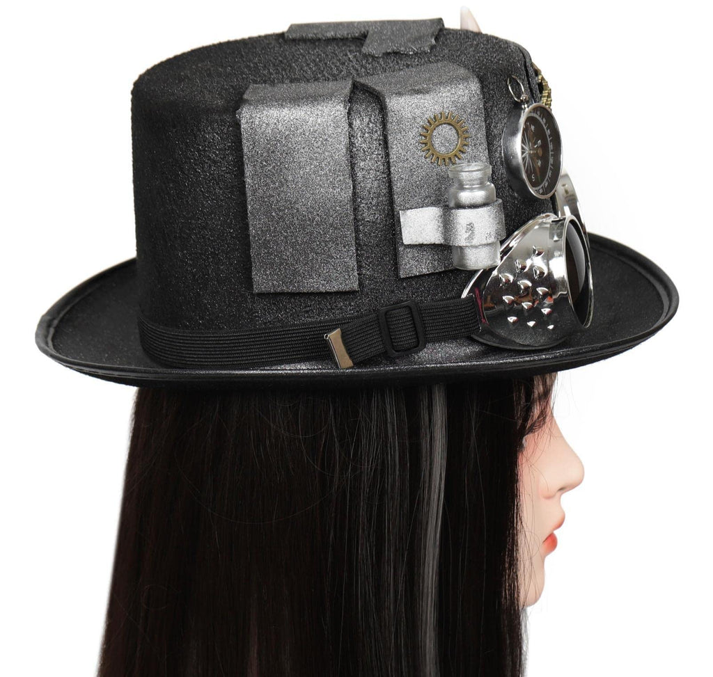 Unisex Gothic Steampunk Top Hats with Goggle Gear Halloween Hat Headwear Men Women
