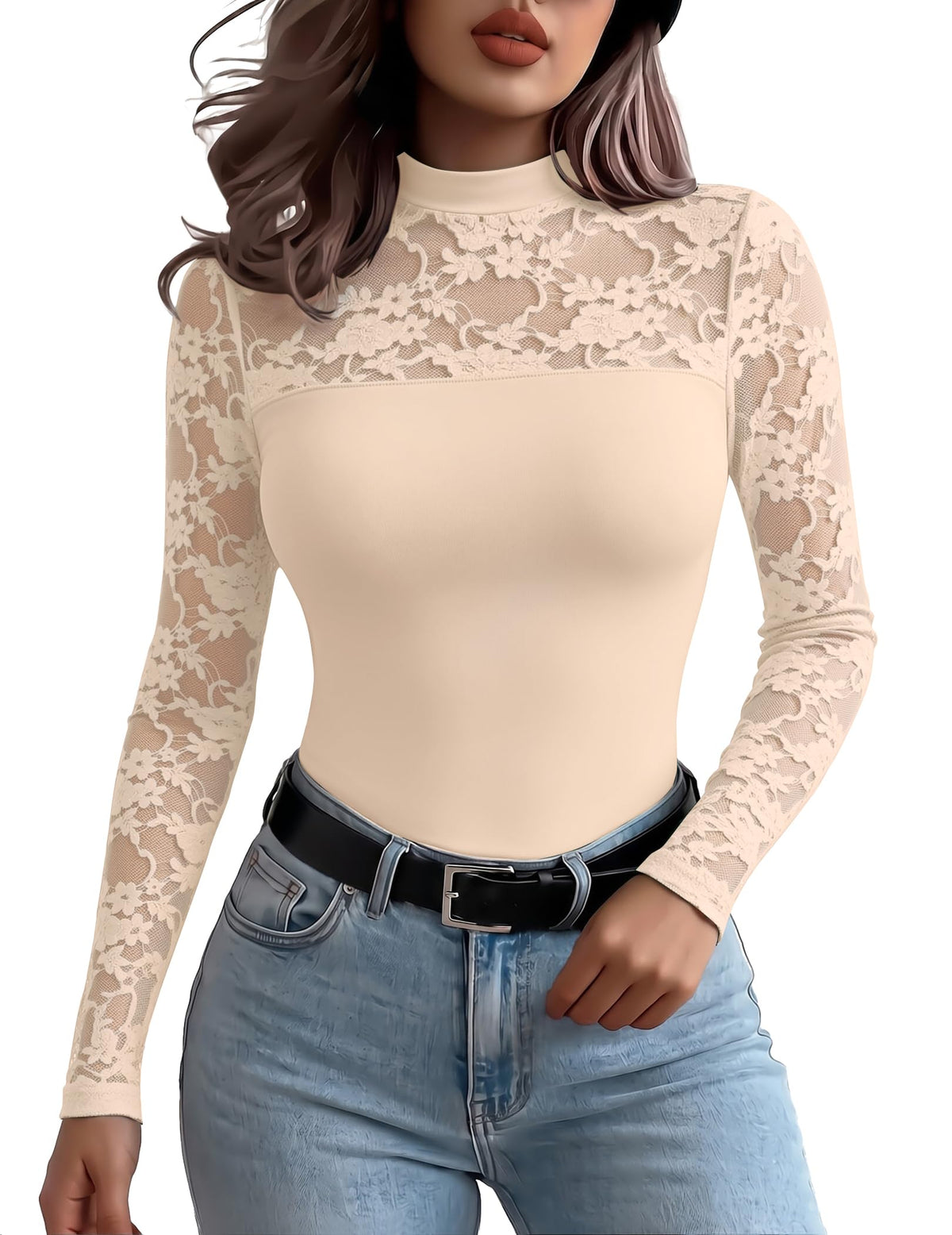 Zeagoo Long Sleeve Shirts for Women's Lace Tops Mesh Sheer Sexy Fall Blouse