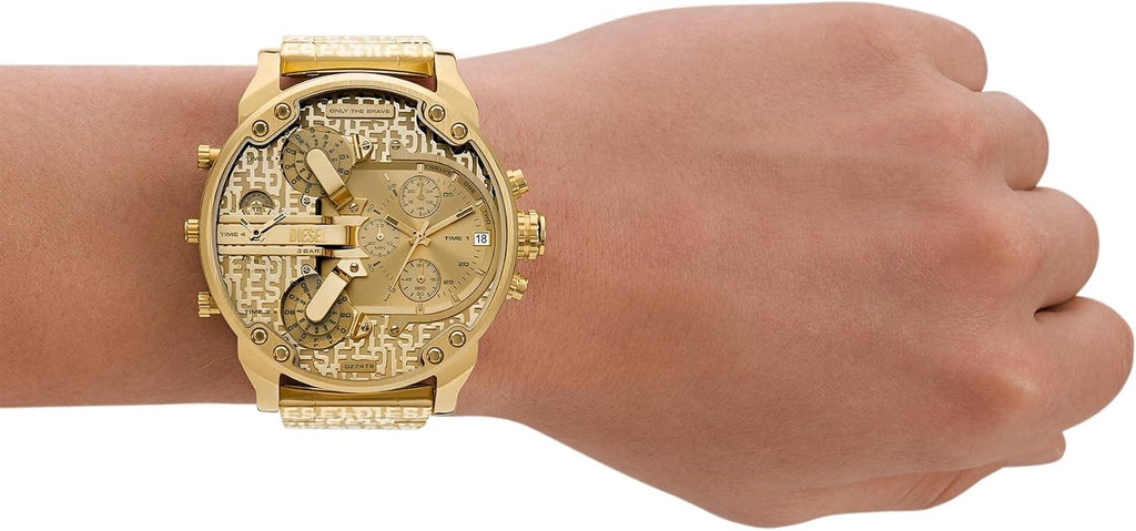 Diesel Mr. Daddy 2.0 Men's Watch, Quartz Stainless Steel Chronograph Watch for Men, Color: Gold Logo