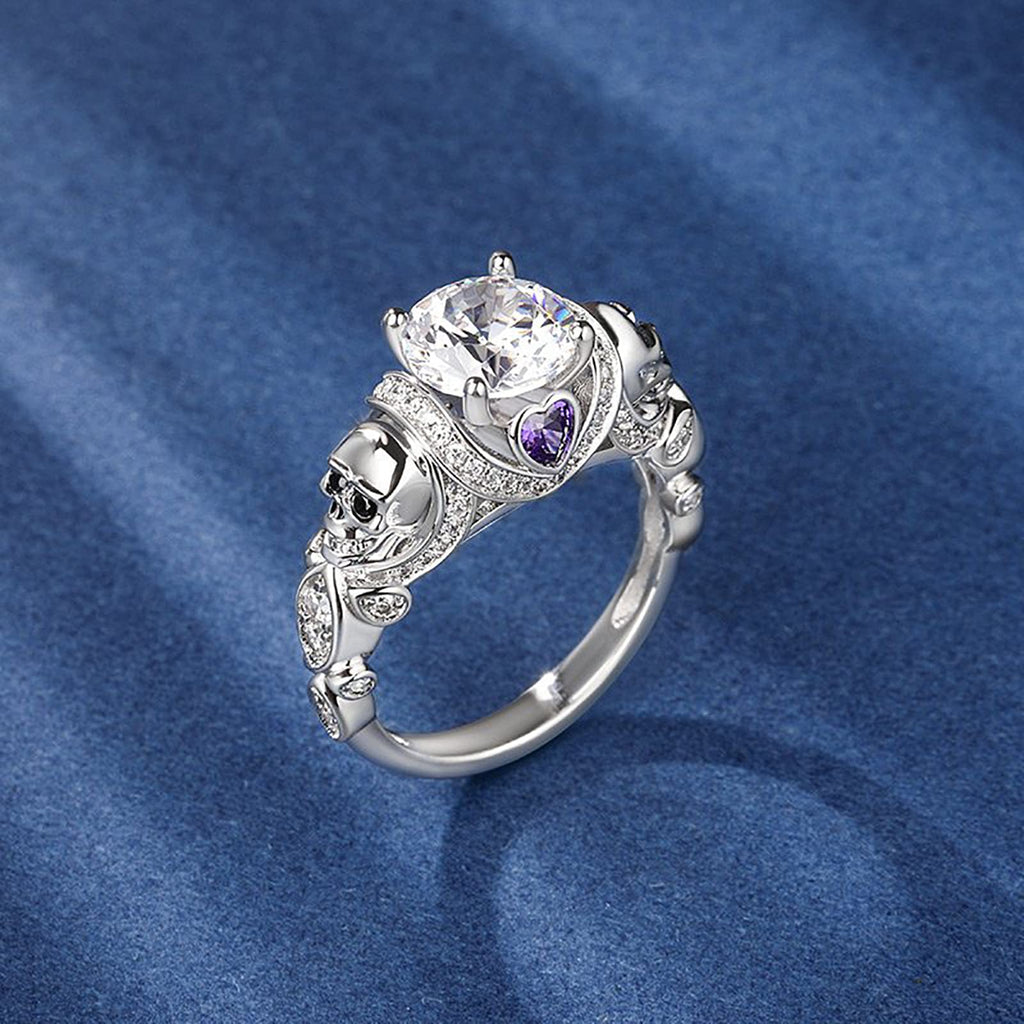 Jeulia 2.55ct Skull Engagement Ring Sets Sterling Silver Heart Cut Red Diamond Ruby Rings Cubic Zirconia Wedding Promise Anniversary Romantic Jewelry for Women Grils Bridal with Gift Box