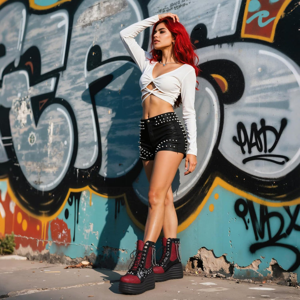 Lyrisiphy Platform Goth Ankle Boots Women Rave Gothic Combat Booties