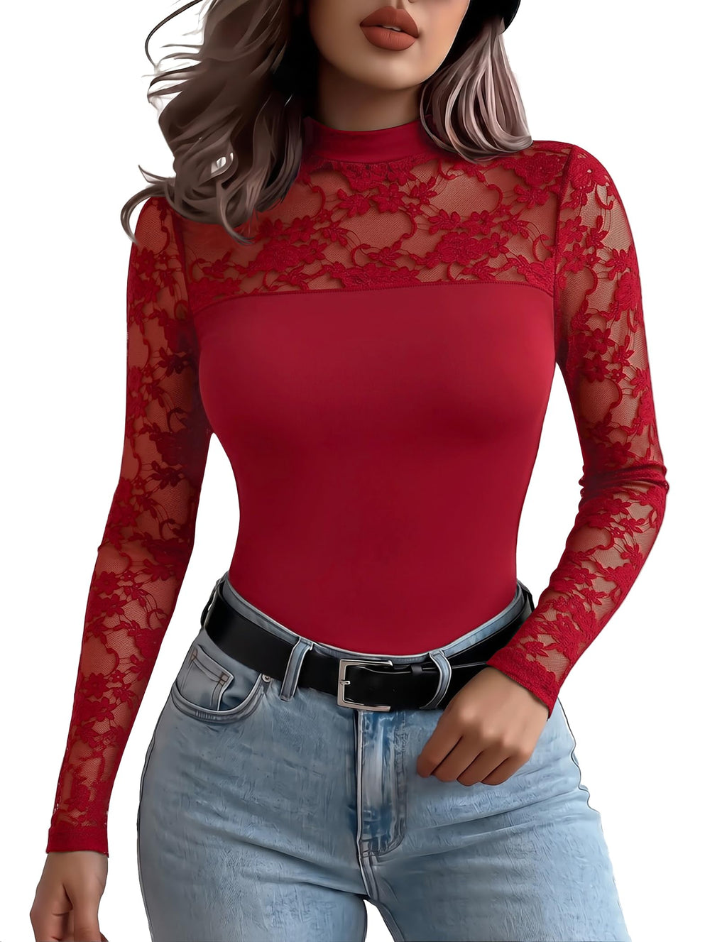 Zeagoo Long Sleeve Shirts for Women's Lace Tops Mesh Sheer Sexy Fall Blouse