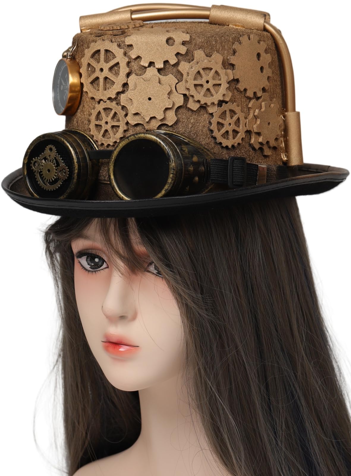 Unisex Gothic Steampunk Top Hats with Goggle Gear Halloween Hat Headwear Men Women