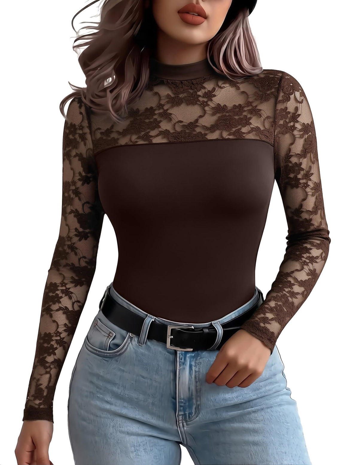 Zeagoo Long Sleeve Shirts for Women's Lace Tops Mesh Sheer Sexy Fall Blouse