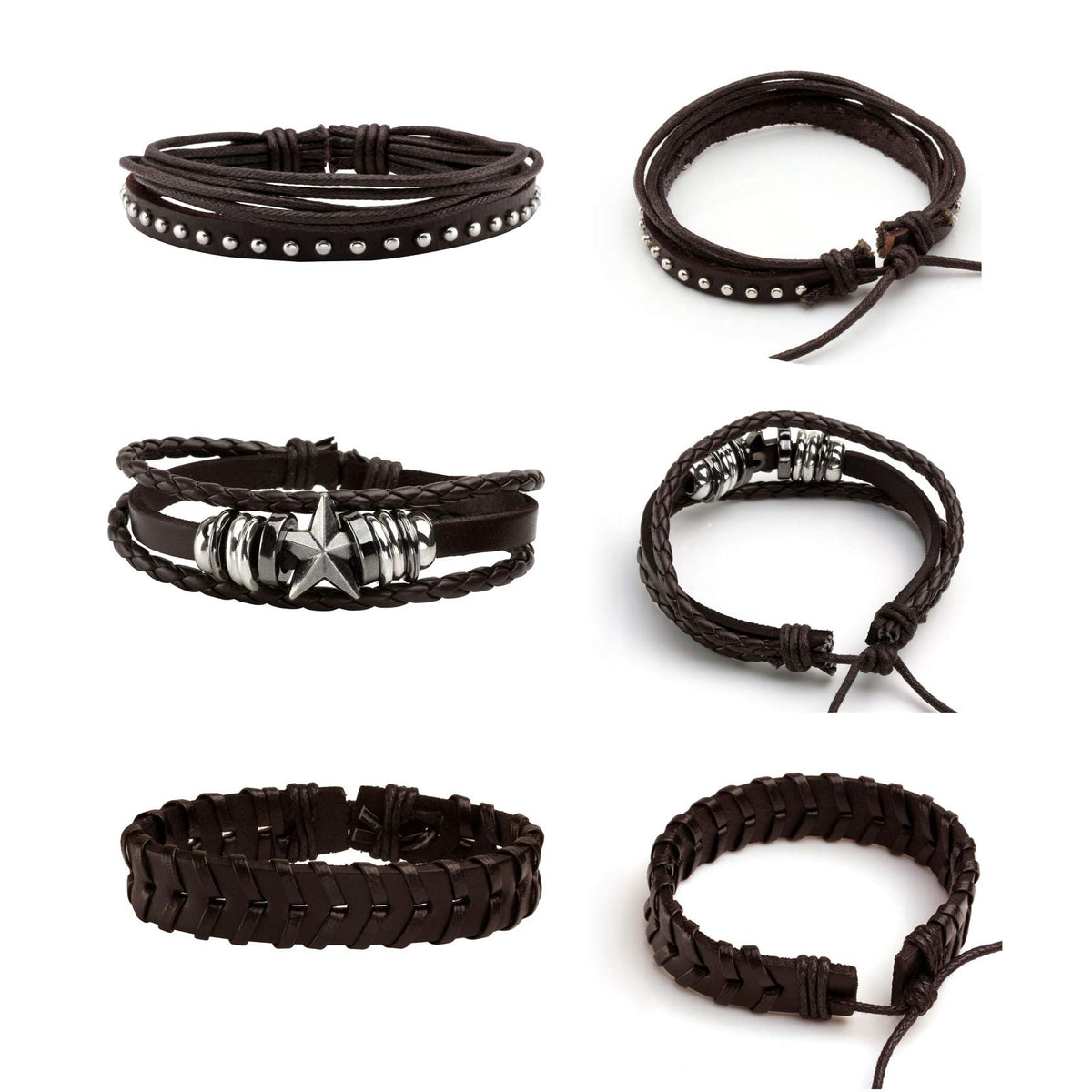 MILAKOO 6Pcs Punk Leather Bracelets for Women Men Braided PU Wristband Skull Skeleton Accessories