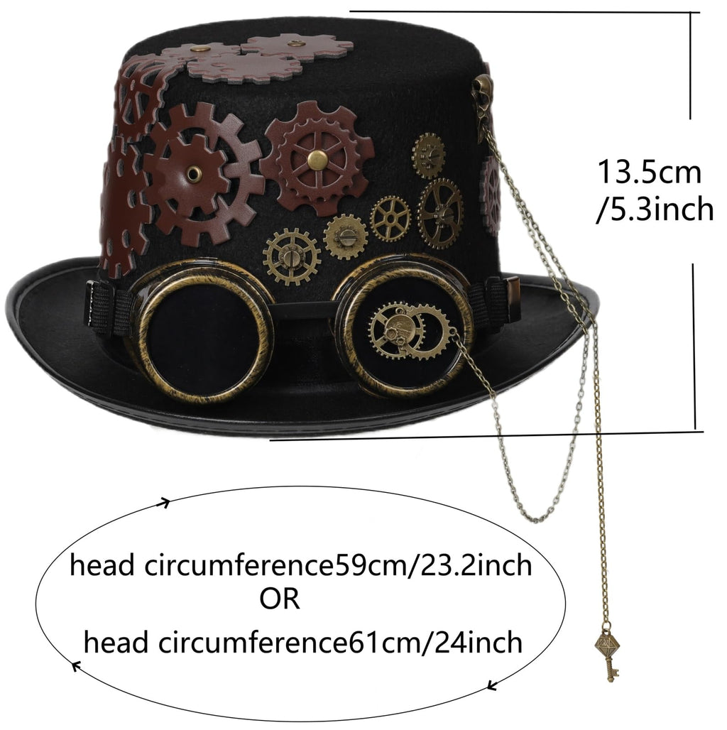 Unisex Gothic Steampunk Top Hats with Goggle Gear Halloween Hat Headwear Men Women