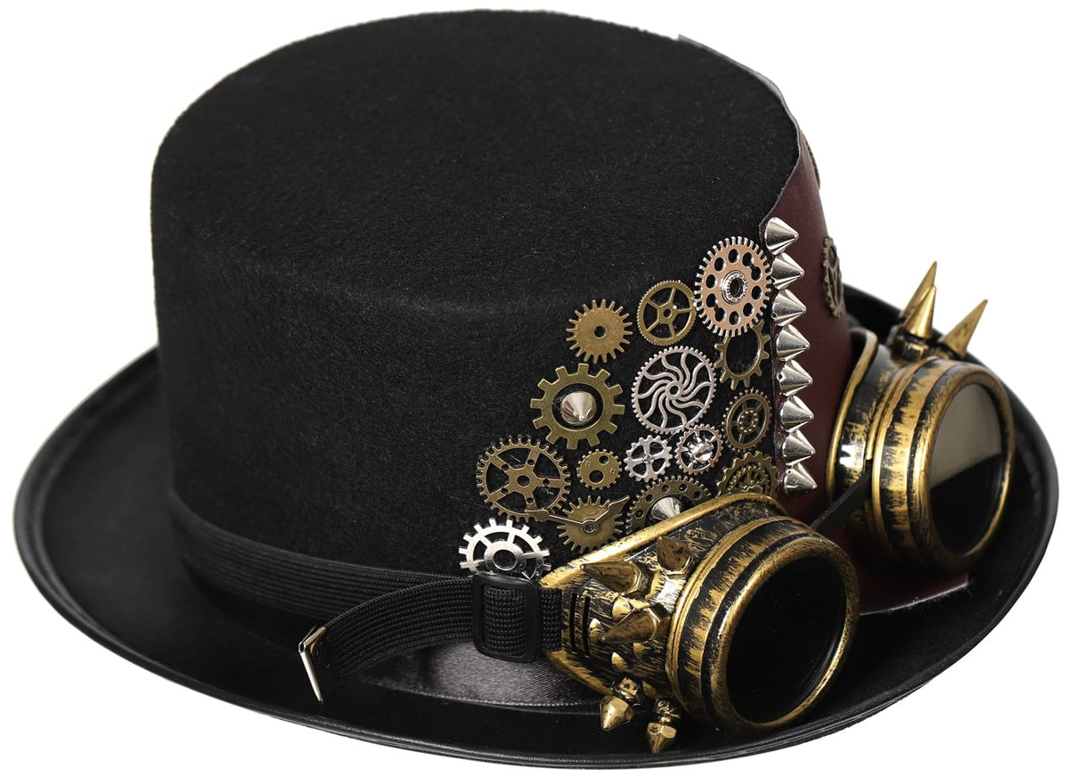 Unisex Gothic Steampunk Top Hats with Goggle Gear Halloween Hat Headwear Men Women