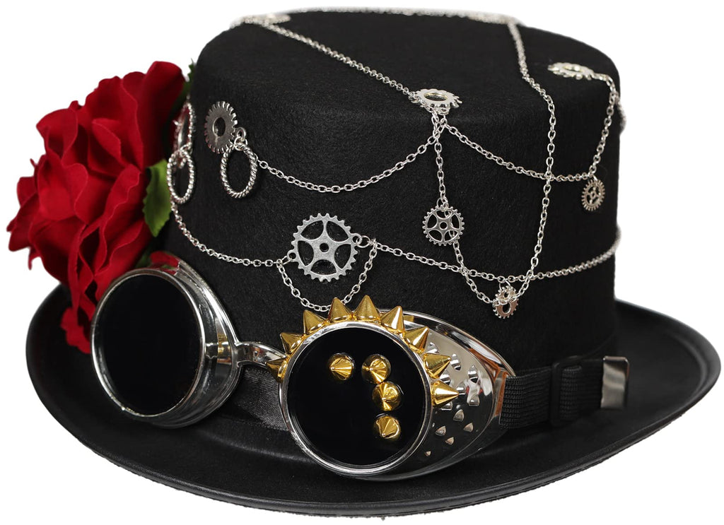 Unisex Gothic Steampunk Top Hats with Goggle Gear Halloween Hat Headwear Men Women