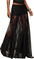 MakeMeChic Women's Lace Sheer Maxi Skirts Polka Dots Ruffle Gothic Skirts