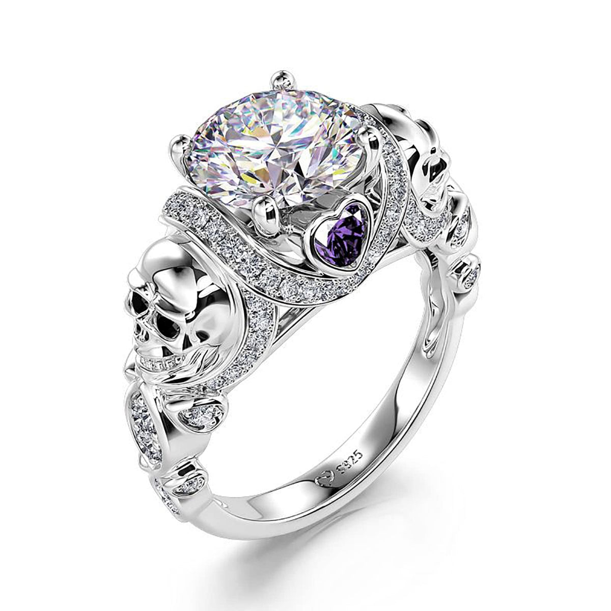 Jeulia 2.55ct Skull Engagement Ring Sets Sterling Silver Heart Cut Red Diamond Ruby Rings Cubic Zirconia Wedding Promise Anniversary Romantic Jewelry for Women Grils Bridal with Gift Box