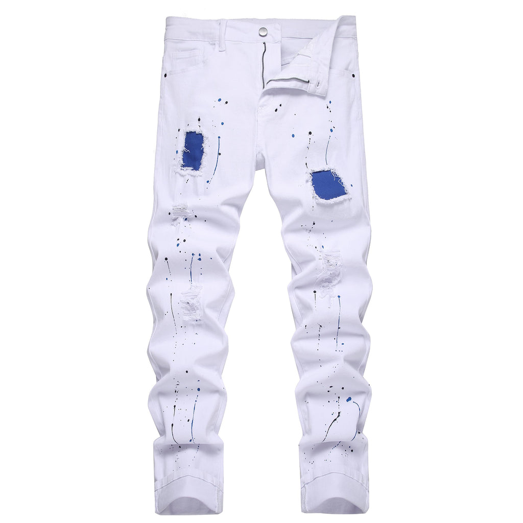 QIMYUM Mens Ripped Jeans, Distressed Destroyed Slim Fit Straight Leg Denim Pants