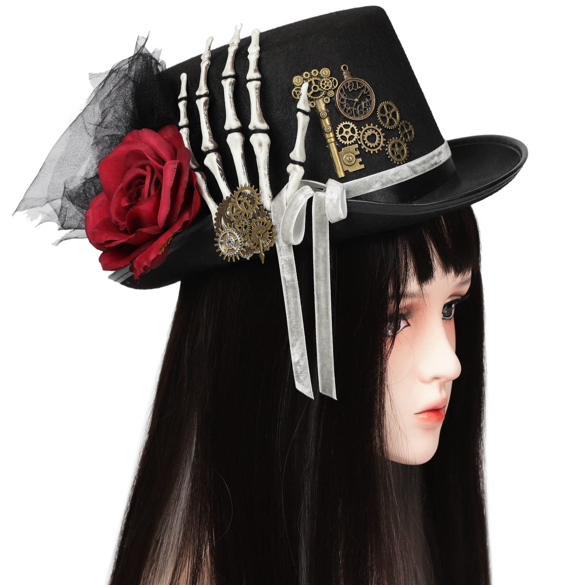Unisex Gothic Steampunk Top Hats with Goggle Gear Halloween Hat Headwear Men Women