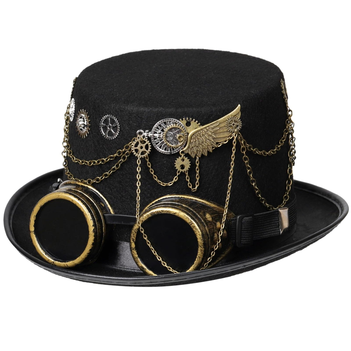 Unisex Gothic Steampunk Top Hats with Goggle Gear Halloween Hat Headwear Men Women