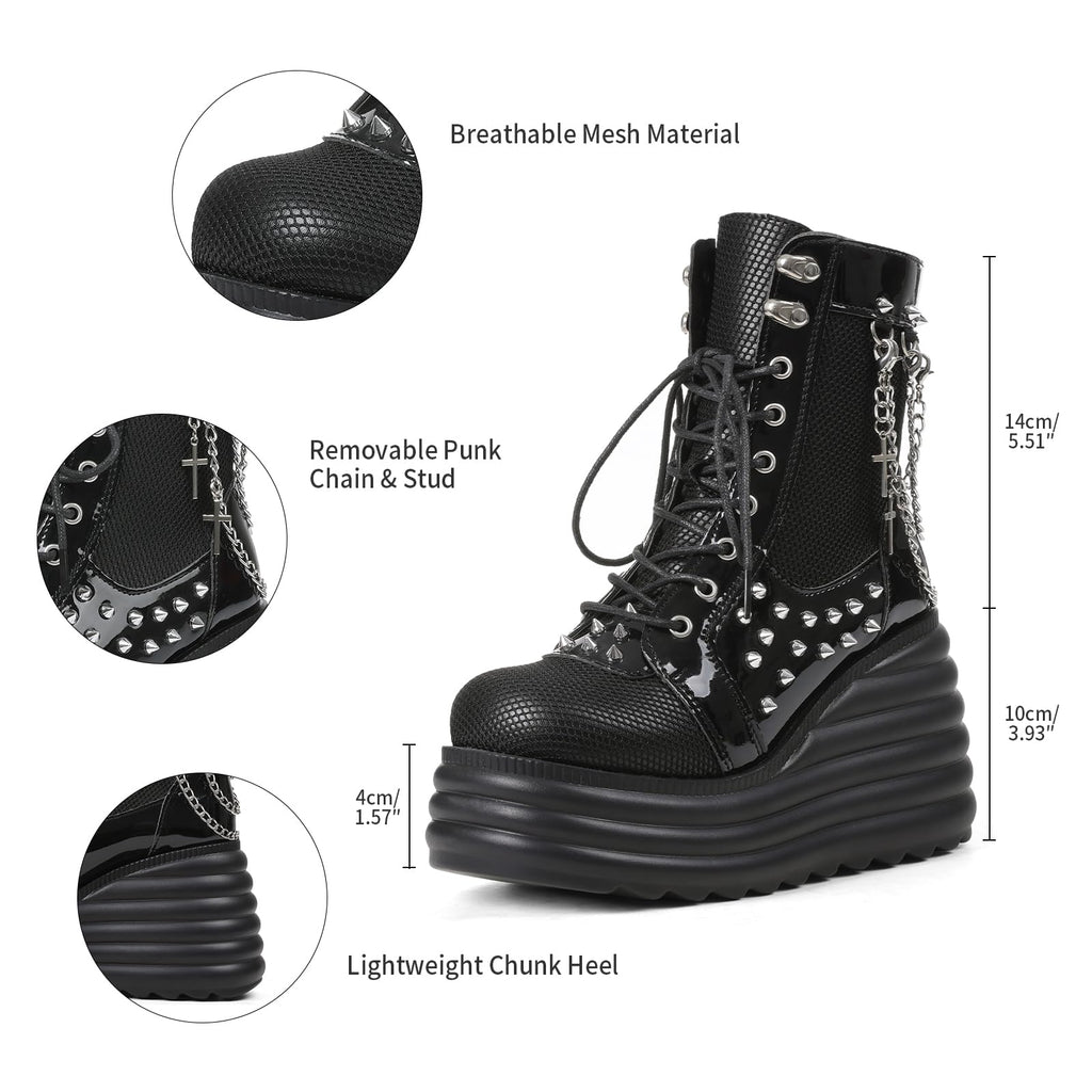 Lyrisiphy Platform Goth Ankle Boots Women Rave Gothic Combat Booties
