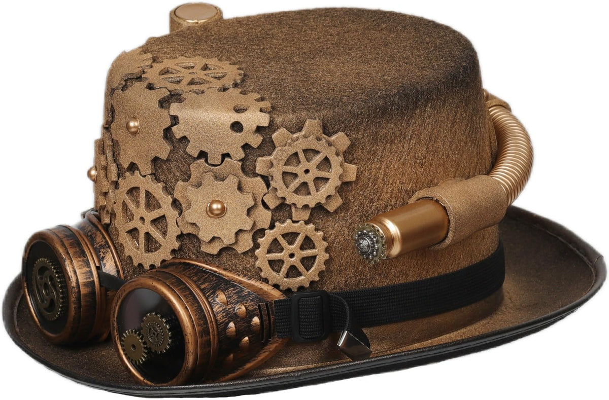 Unisex Gothic Steampunk Top Hats with Goggle Gear Halloween Hat Headwear Men Women