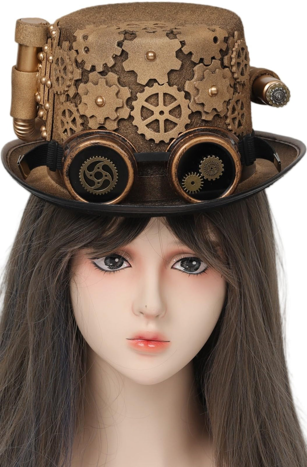 Unisex Gothic Steampunk Top Hats with Goggle Gear Halloween Hat Headwear Men Women