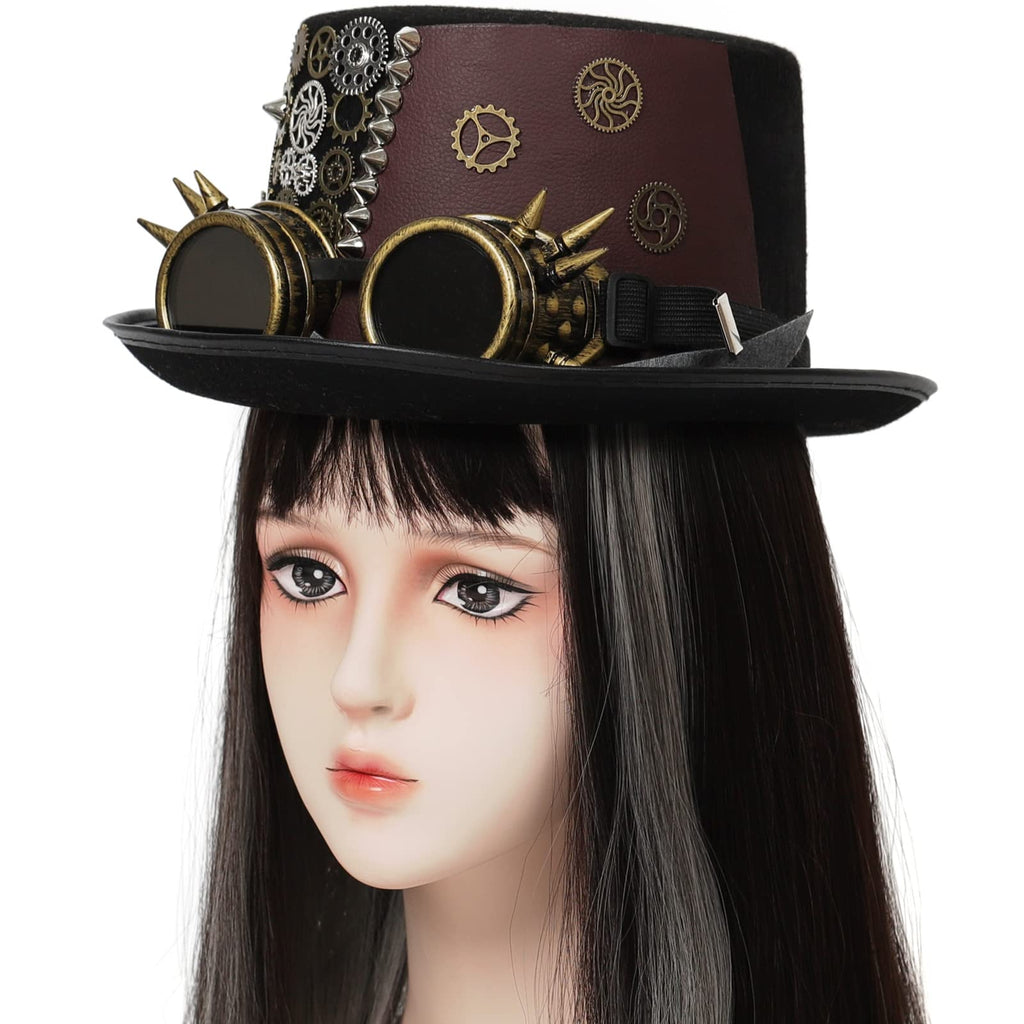 Unisex Gothic Steampunk Top Hats with Goggle Gear Halloween Hat Headwear Men Women
